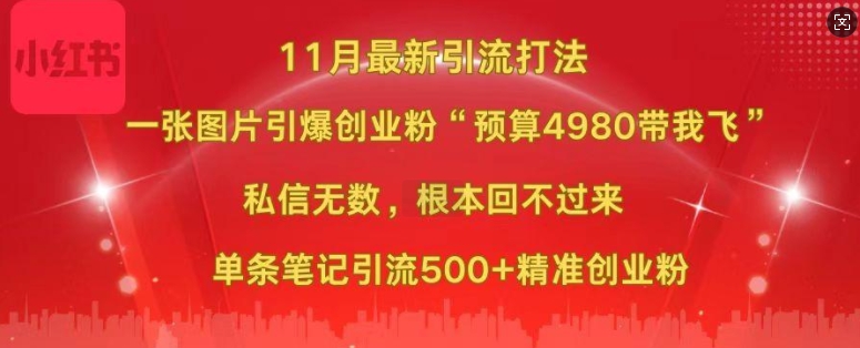 小红书11月最新图片打粉，一张图片引爆创业粉，“预算4980带我飞”，单条引流500+精准创业粉-世纪学社